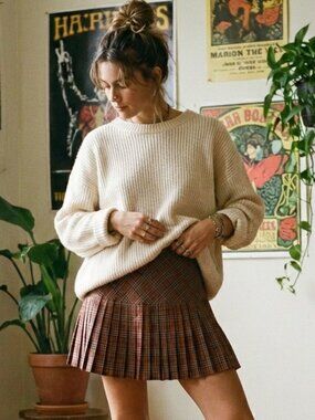 Women’s Mini Skirt Pleated Plaid High Rise Brown Preppy Academia whimsigoth